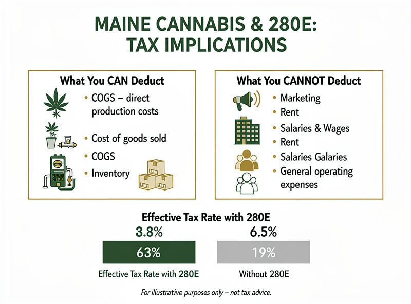 Maine cannabis 280E tax implications: deductible COGS vs non-deductible expenses