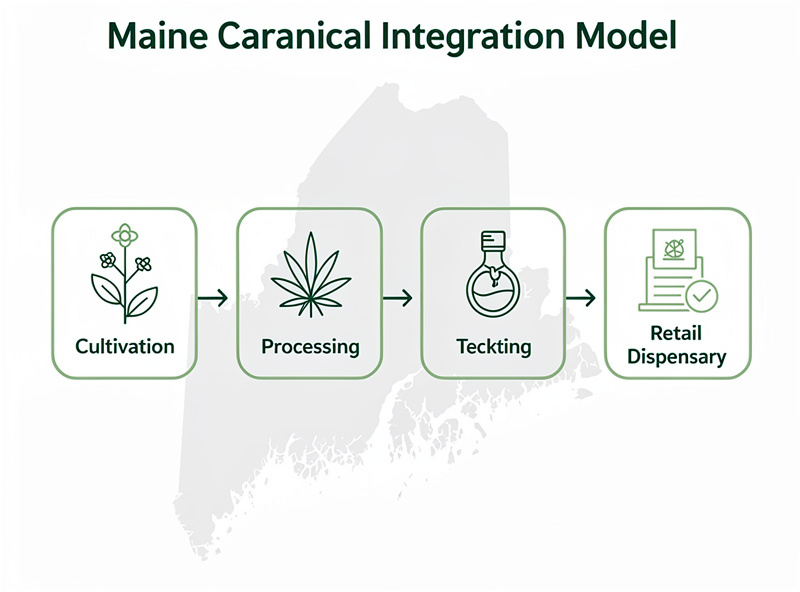 Maine cannabis vertical integration model: cultivation, processing, testing, packaging, retail dispensary
